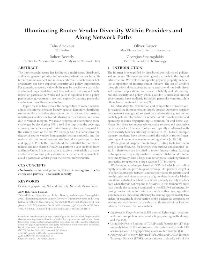 Download paper: Illuminating Router Vendor Diversity Within Providers and Along Network Paths