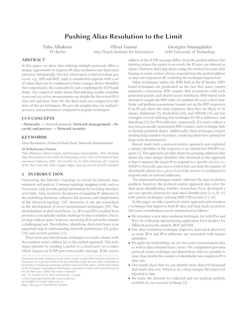 Download paper: Pushing Alias Resolution to the Limit