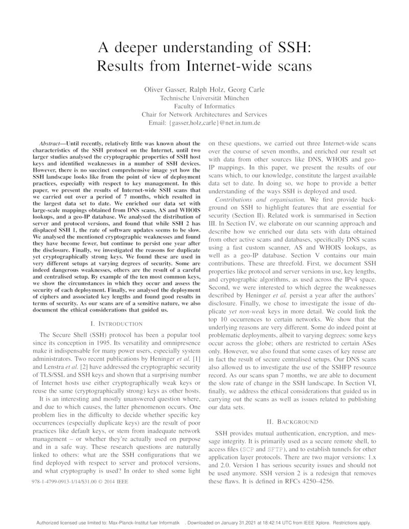 Download paper: A deeper understanding of SSH: Results from Internet-wide scans