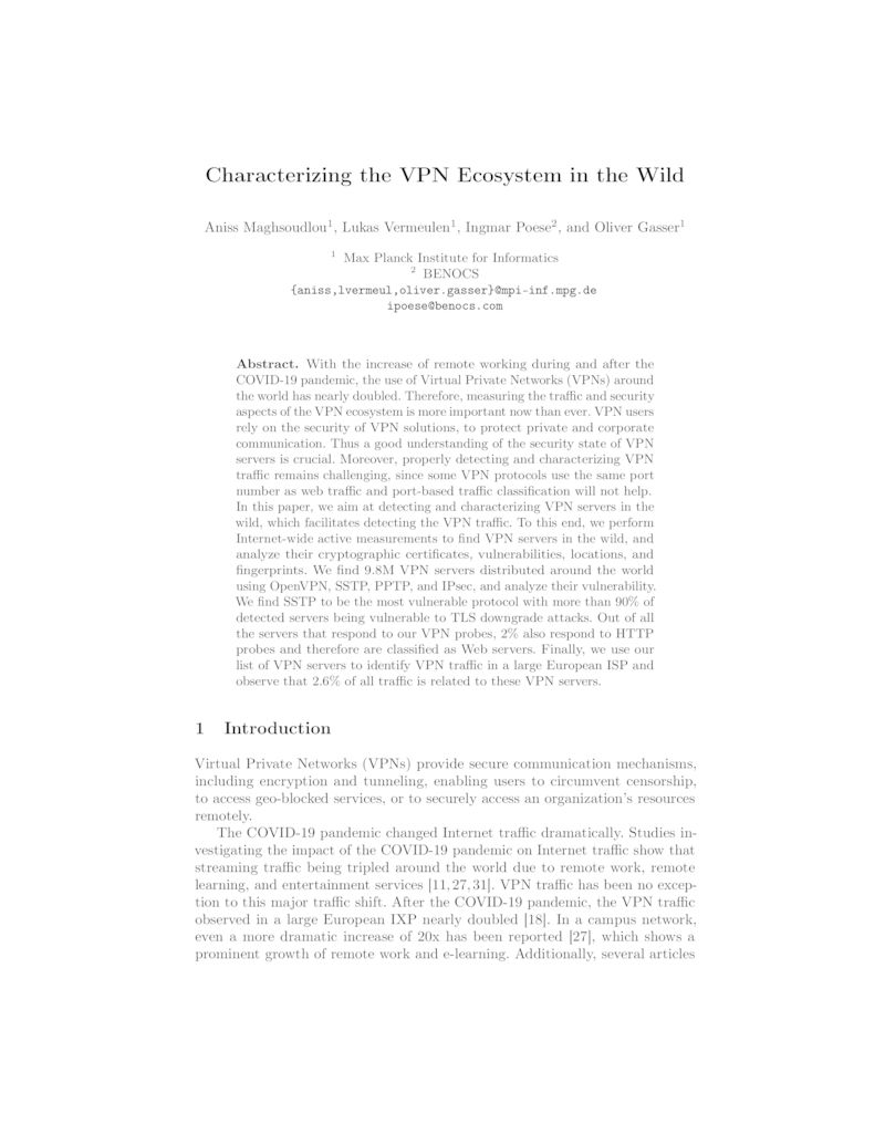 Download paper: Characterizing the VPN Ecosystem in the Wild