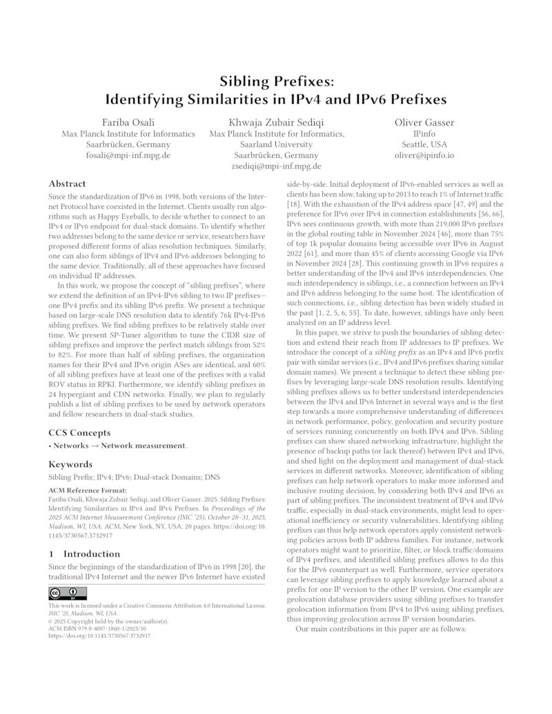 Download paper: Sibling Prefixes: Identifying Similarities in IPv4 and IPv6 Prefixes