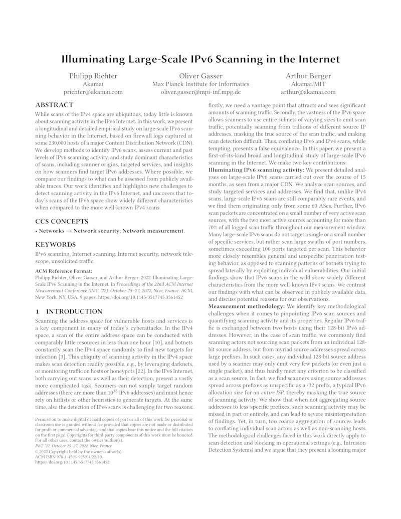 Download paper: Illuminating Large-Scale IPv6 Scanning in the Internet