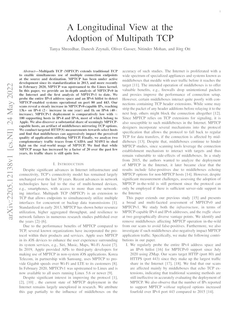 Download paper: A Longitudinal View at the Adoption of Multipath TCP